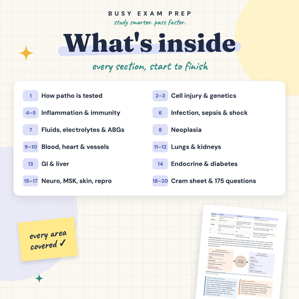 Pathophysiology Nursing Study Guide. Digital PDF contents preview.