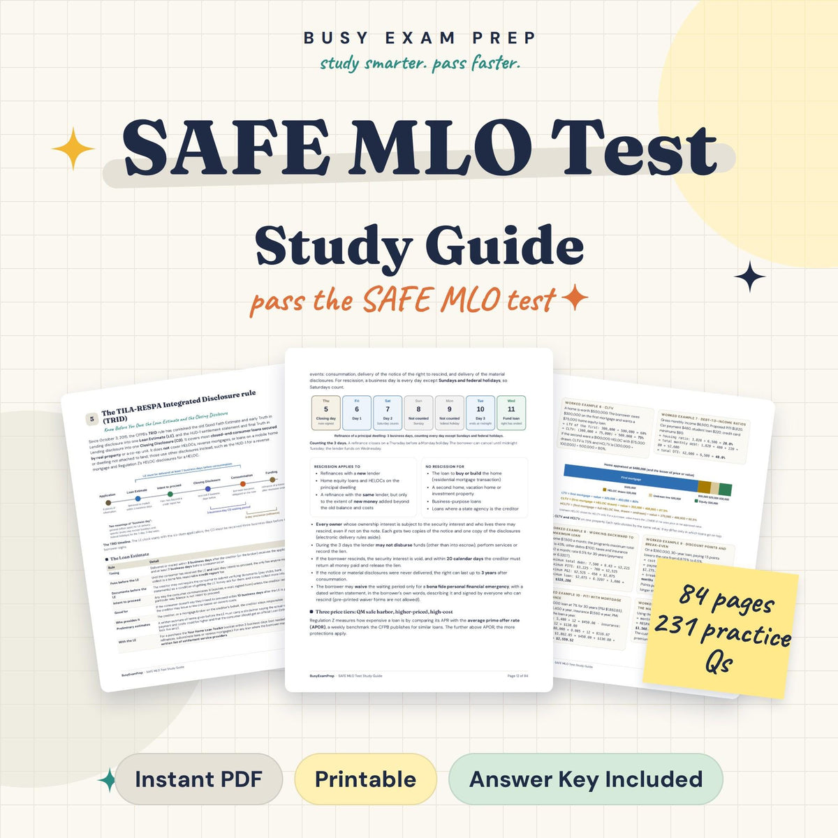 NMLS Mortgage Loan Originator Test Study Guide digital cover, 84 pages