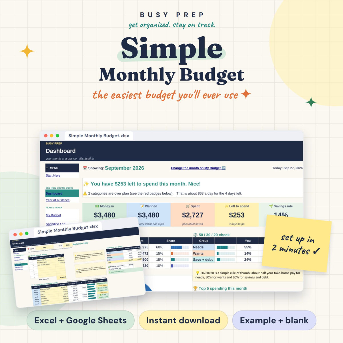 Simple Monthly Budget Spreadsheet product preview