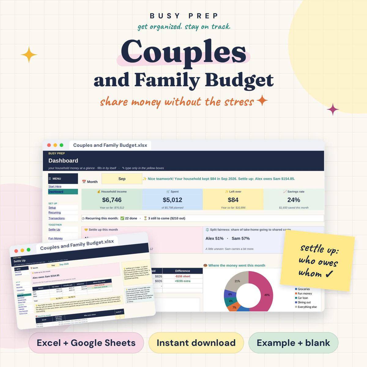Couples Budget Spreadsheet product preview