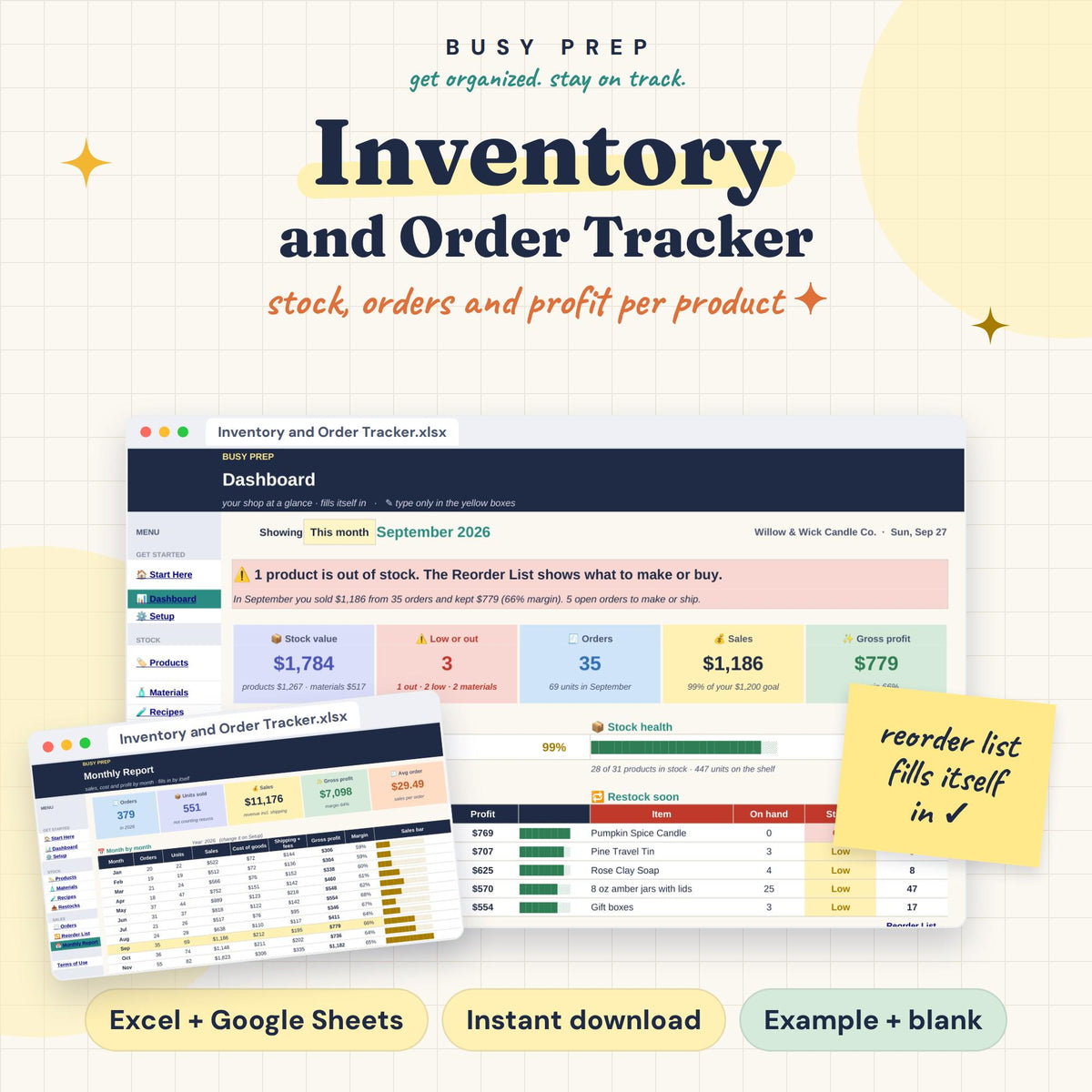 Inventory and Order Tracker Spreadsheet for Small Business product preview