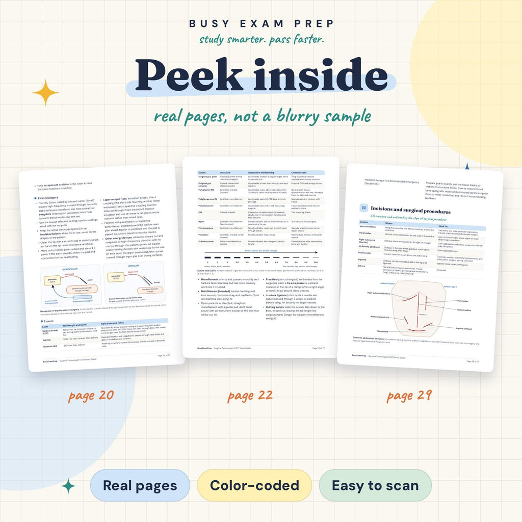 Surgical Technologist CST Exam Study Guide: sample interior pages