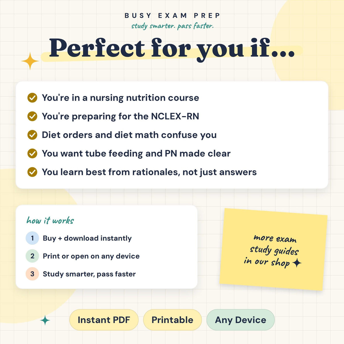 Nursing Nutrition Study Guide audience and PDF format