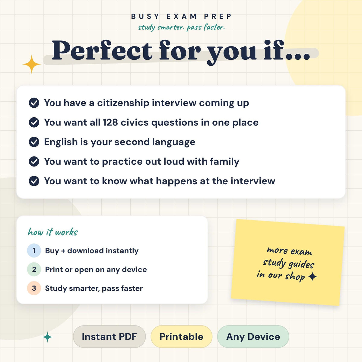 US Citizenship Test Study Guide intended learners and digital format