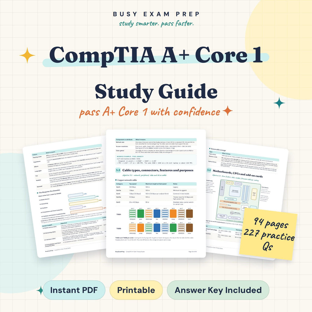 CompTIA A+ Core 1 Study Guide, 220-1201 digital study guide cover, 94 pages