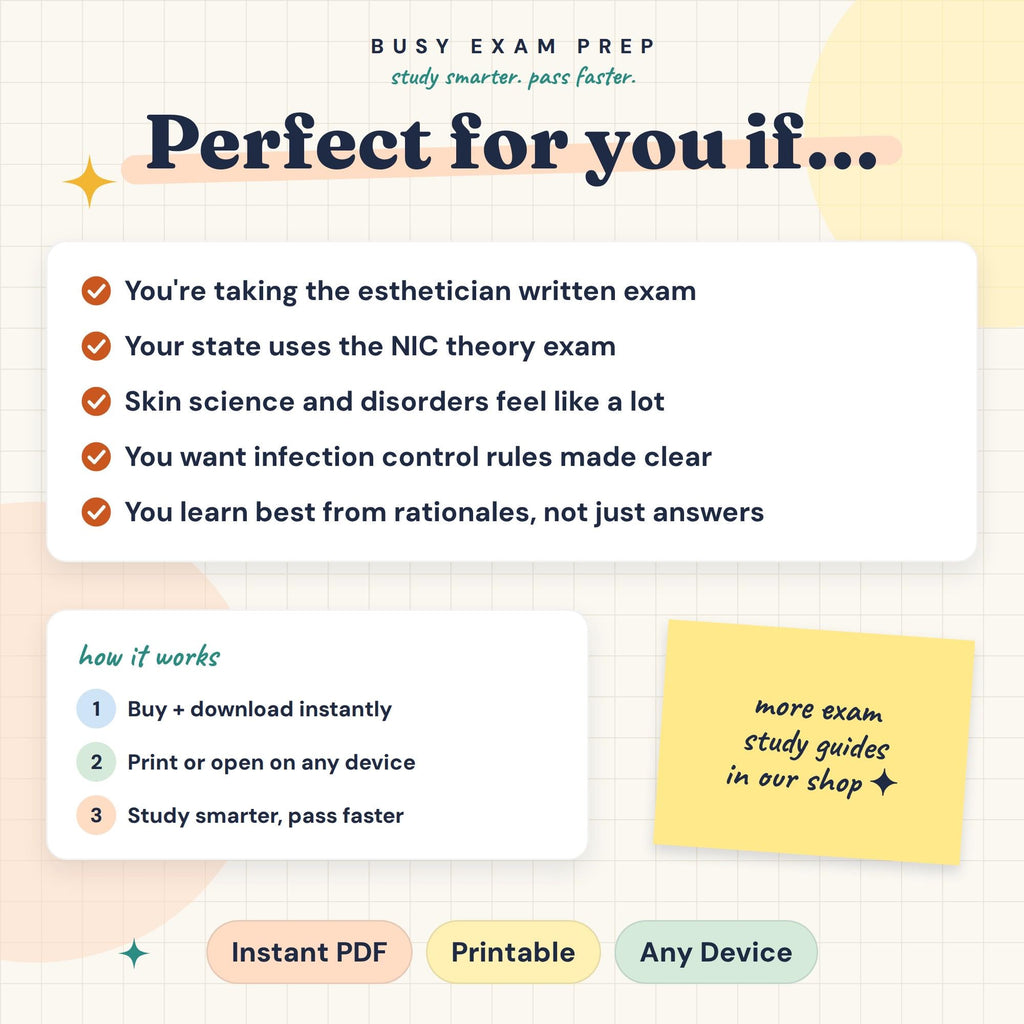 NIC Esthetics Exam Study Guide audience and PDF format