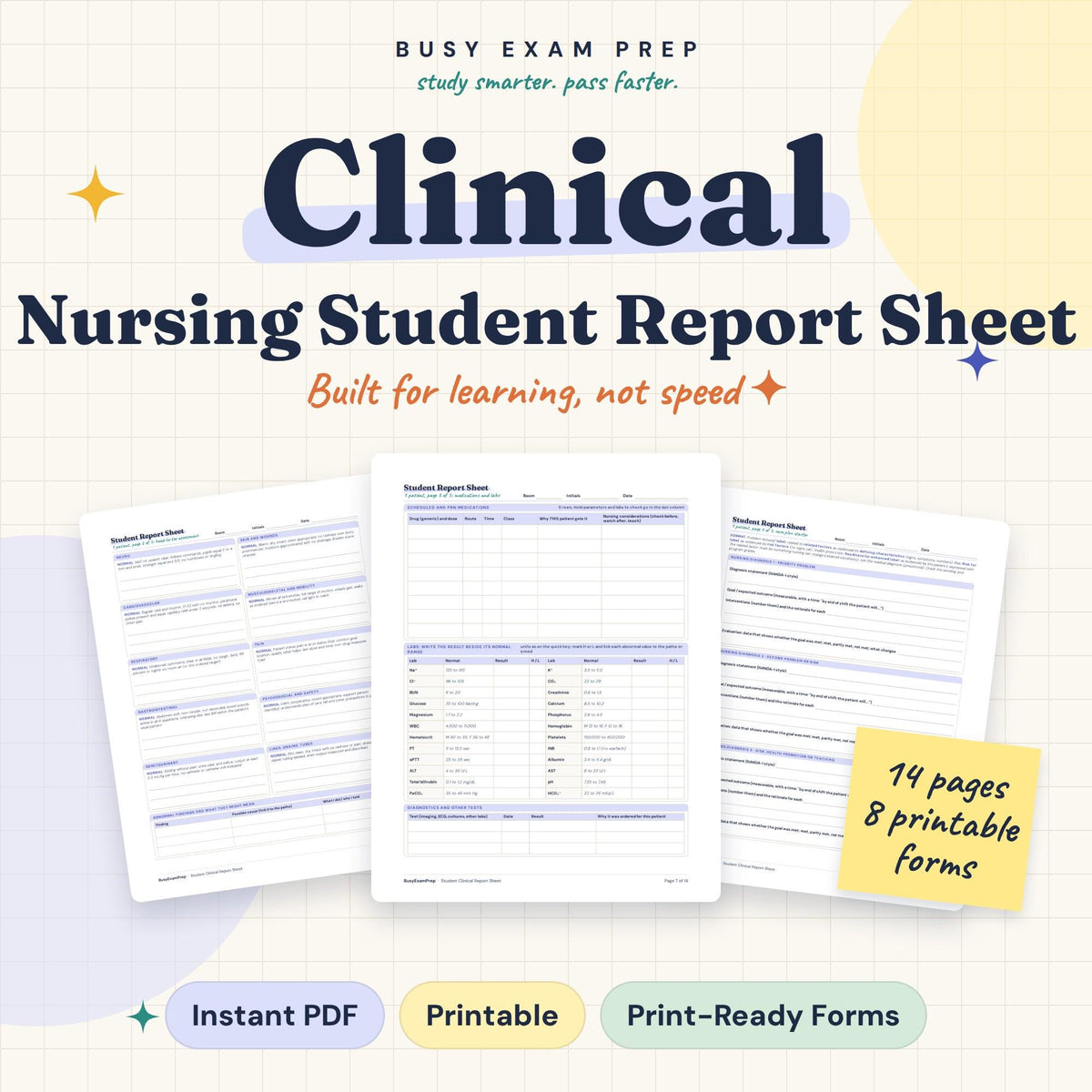 Nursing Student Clinical Report Sheet digital cover