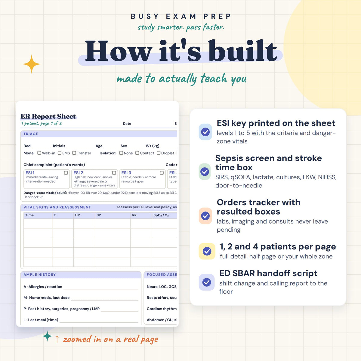 ER Nurse Report Sheet form features
