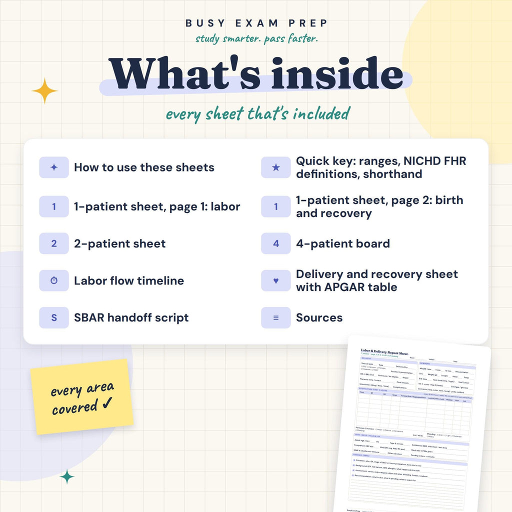 Labor and Delivery Nurse Report Sheet included contents overview