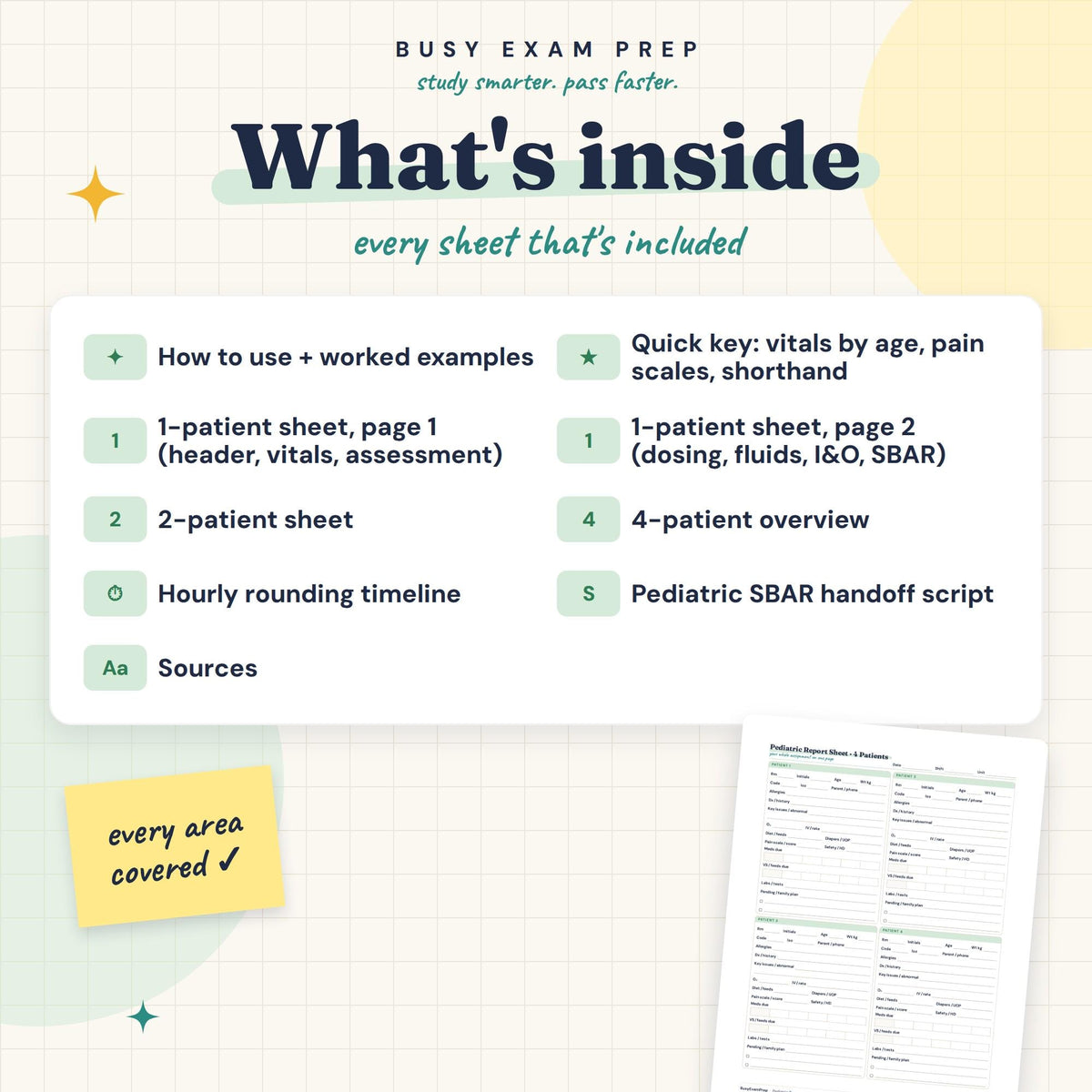 Pediatric Nurse Report Sheet included page overview