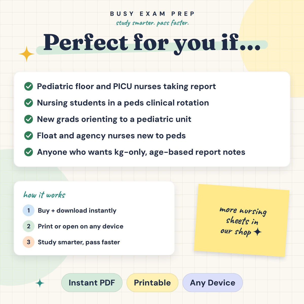 Pediatric Nurse Report Sheet intended audience and digital delivery