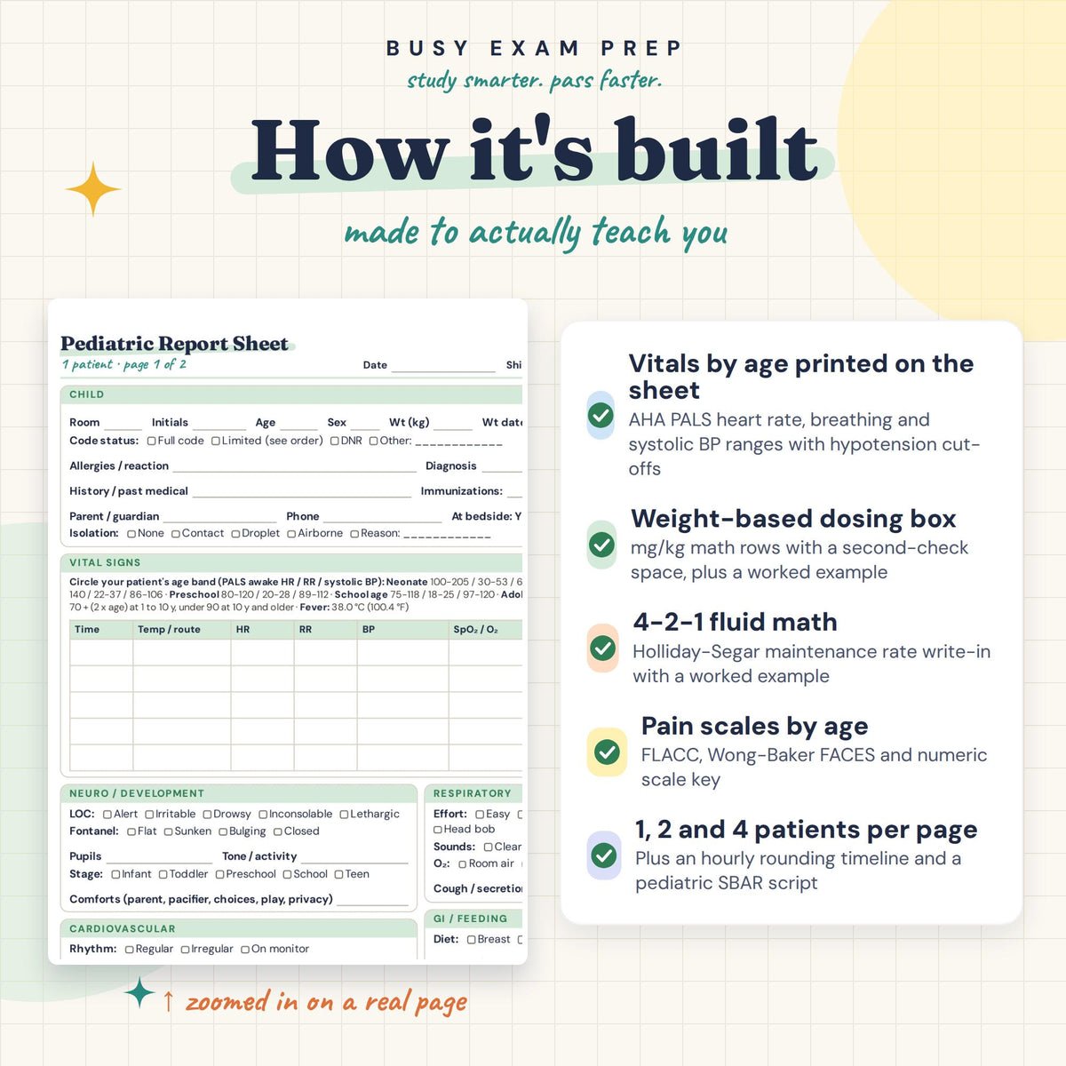 Pediatric Nurse Report Sheet form features