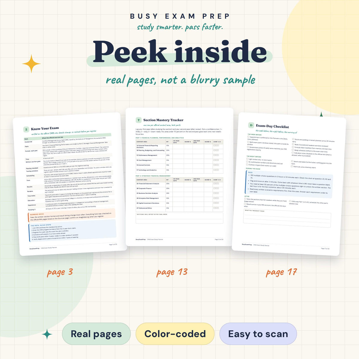 Preview pages from the CMA study planner