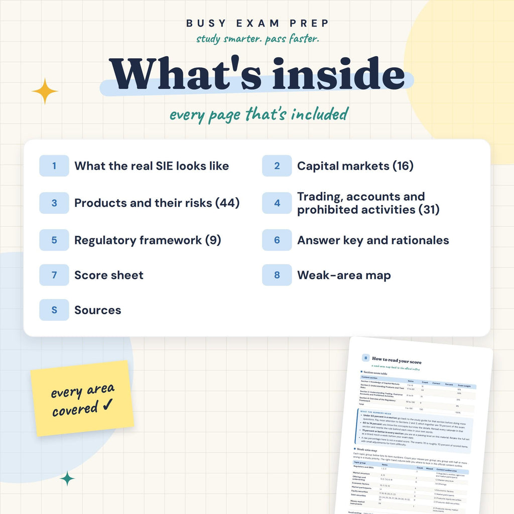 Contents of the SIE practice workbook