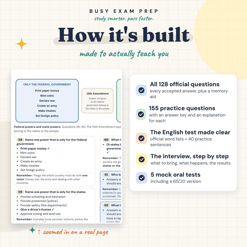 US Citizenship Test Study Guide learning features