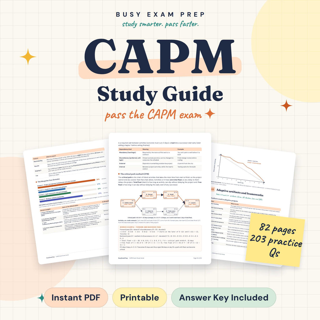 CAPM Exam Study Guide digital cover, 82 pages