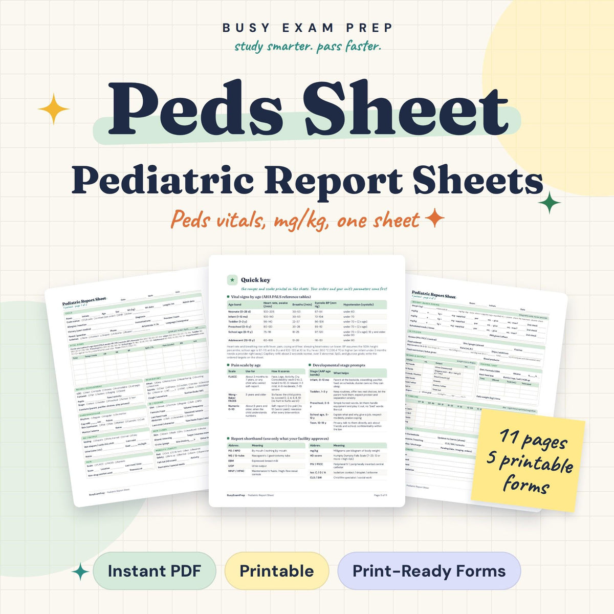 Pediatric Nurse Report Sheet digital cover