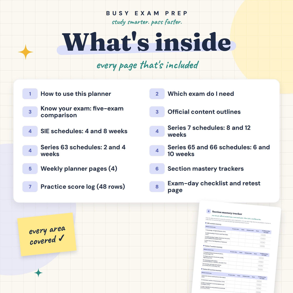 FINRA Exam Study Planner contents and ten schedules. Other study guides and questions are not included.